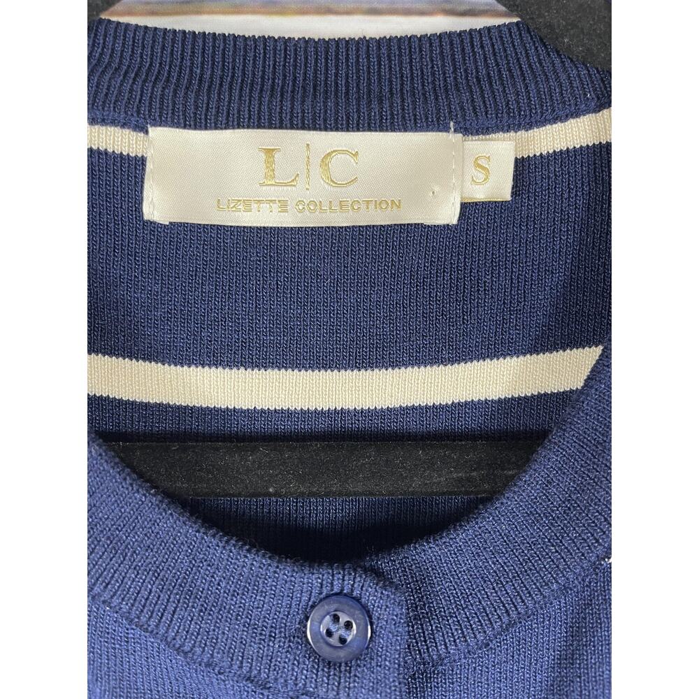 Lizette Collection Sweater Vest Womens Small Blue Striped Button Front Knit - Picture 3 of 8